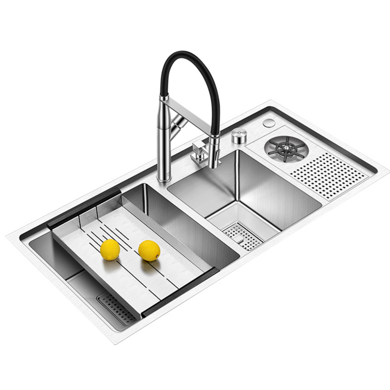 K Modern Farmhouse Fregaderos de acero inoxidable 304 Copa de lavadora Kitch Fregadero de granito negro Lavabo de taza hecho a mano Fregadero de cocina